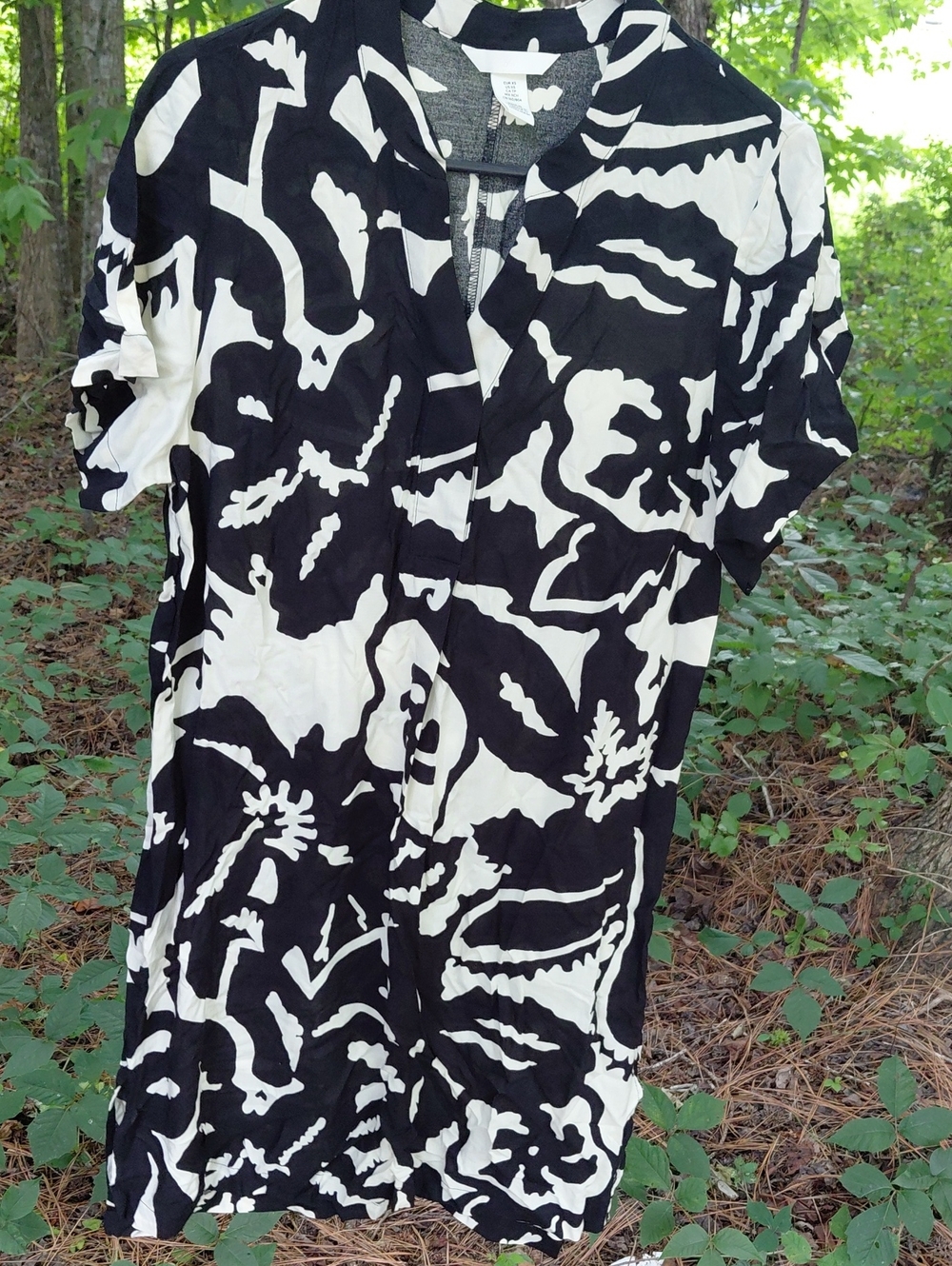 H&M Black and White Midi Dress - Bold Floral Print